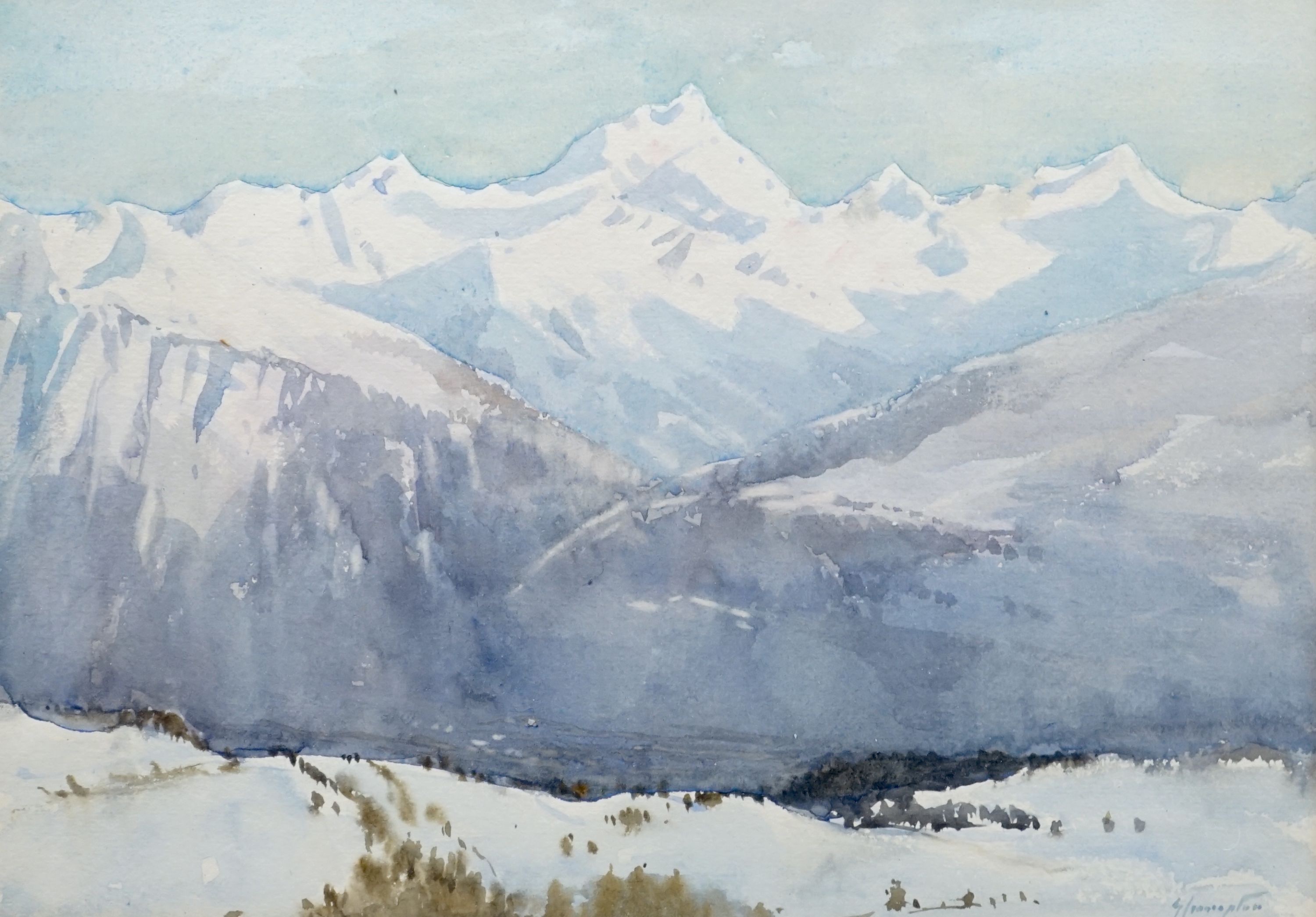 Gertrude Crompton (1874-1959), watercolour, Alpine landscape, signed, 24 x 34cm